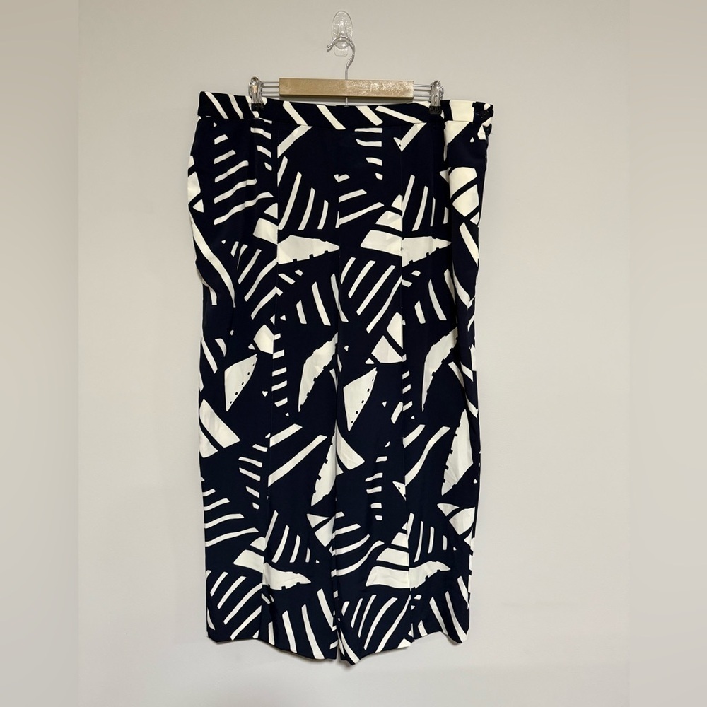 Lauren Ralph Lauren Blue/Ivory Abstract Wide Leg Pants Size 20